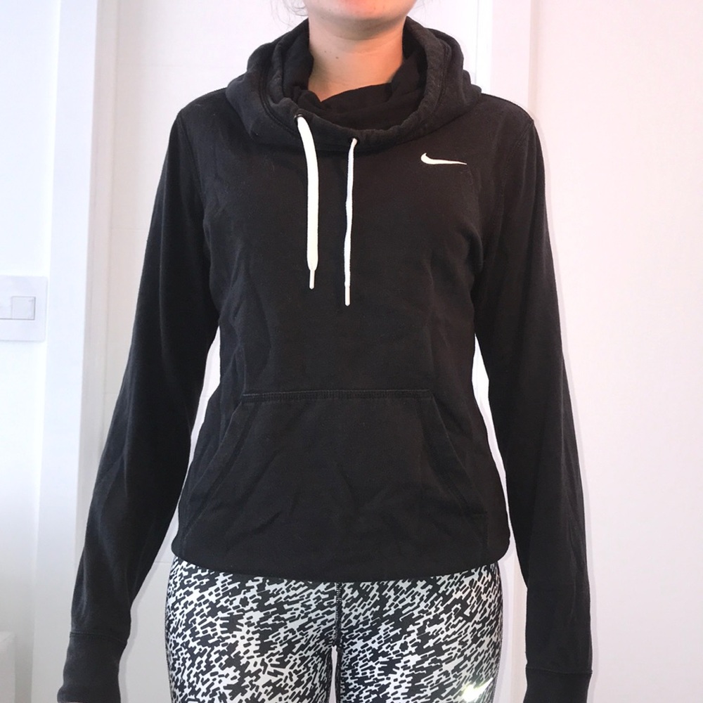 Nike black turtle neck hood long sleeve sports top
